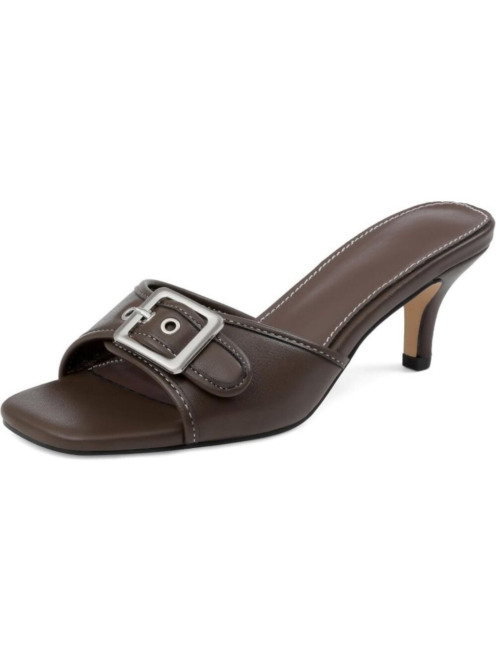 Women's Chocolate Rubber Open Toe Low Heel Comfortable Slip On Office Heel